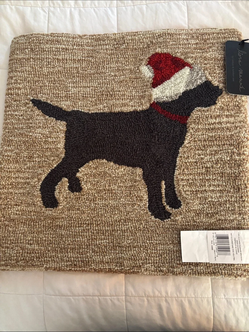 Liora Manne Tan and Black Lab Dog Accent pillow Christmas cover NWT